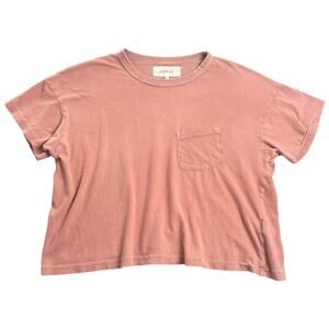 The Great. Pink Pocket Tee Shirt Washed Cotton Boxy Cropped Casual Top - 0(XS/S)